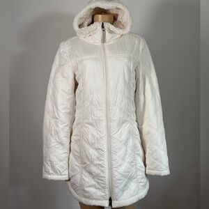 Prana White Quilted Puffer Coat with Hood